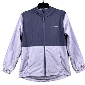 Eddie Bauer Wind Jacket With Hood Full Zip Youth Girls Size 14/16 Purple Outdoor